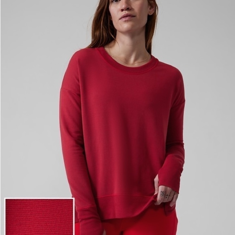 NWT ATHLETA Coaster Luxe Stripe Sweatshirt/ Salutation Stripe Matador Red